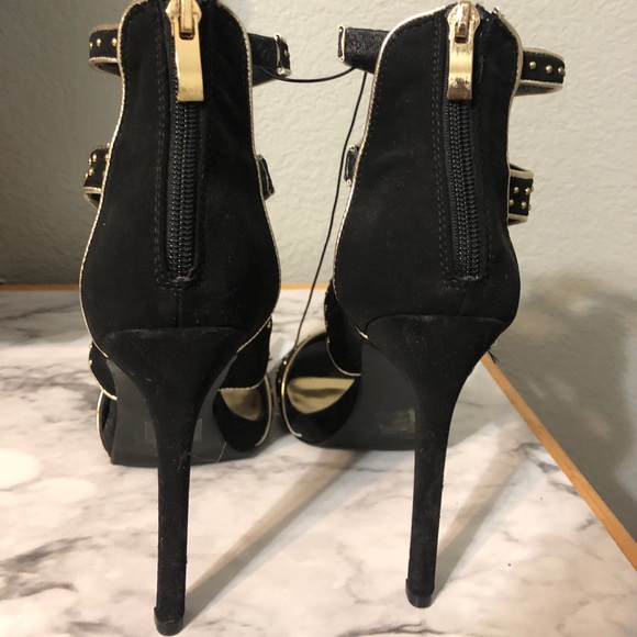 NEW Black Suede Heels with Gold accents - Picture 3 of 3
